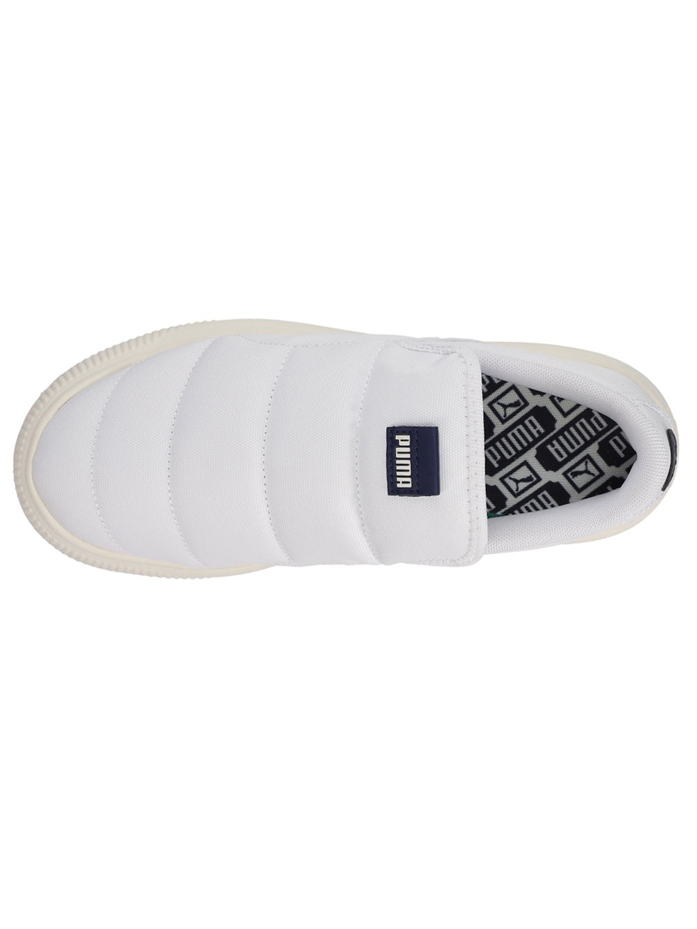 Puma White Quilted Slip-On with Navy Logo Tab